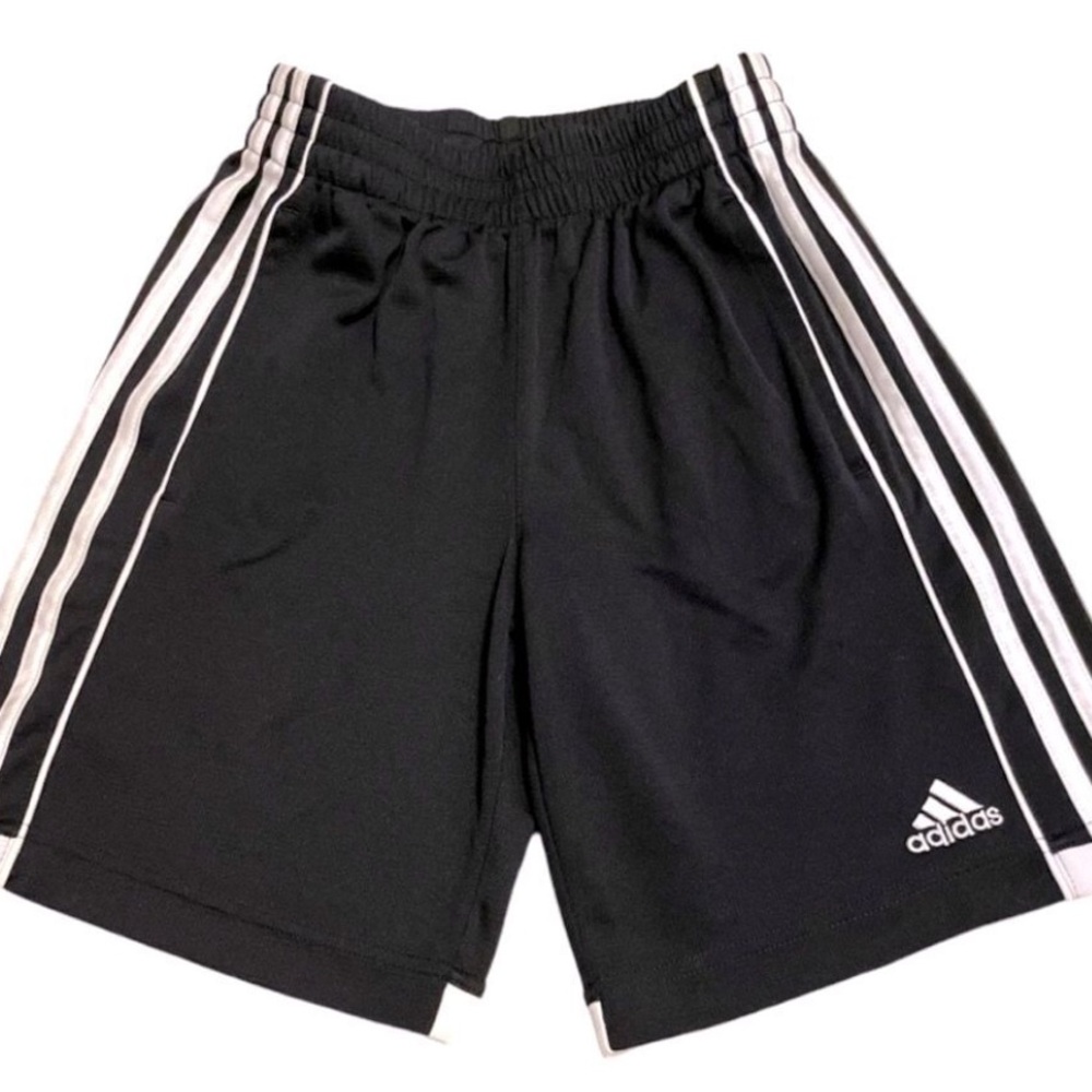 Adidas Closed Mesh Athletic Pull On Shorts Boys Size M 10/12 Black White Pockets